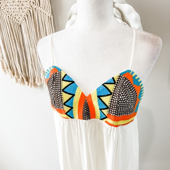 Love Stitch White Strappy Sundress Orange Blue Embroidered Chest Design Size Med - Picture 5 of 11